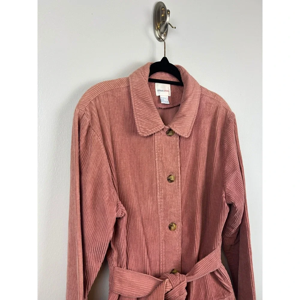 Vintage Styles To Go Pink Corduroy Belted Jacket Coat Small Button Up‎ Coquette